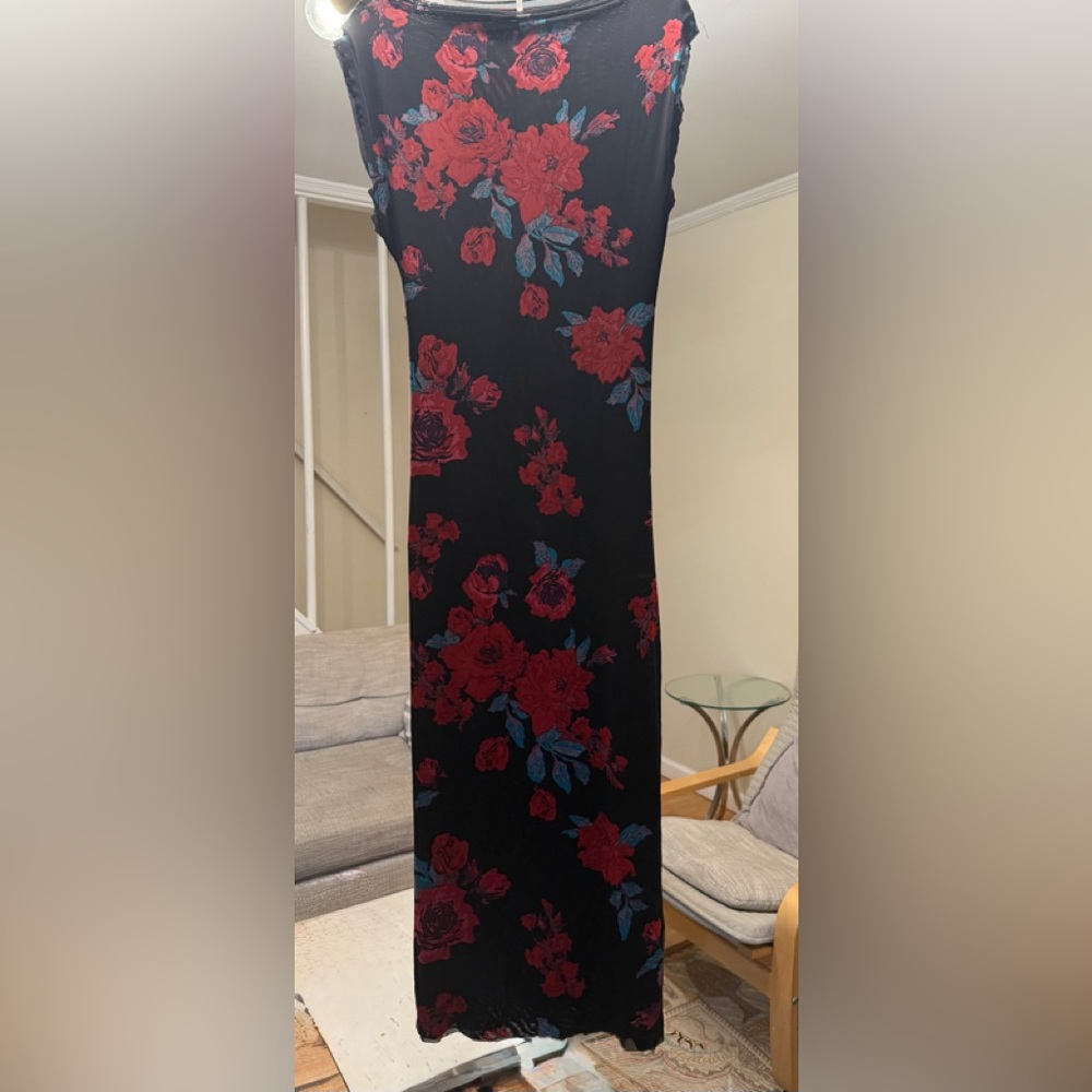 Free People Black Sheer Floral Dress with Pink & Teal Accents - Picture 3 of 7